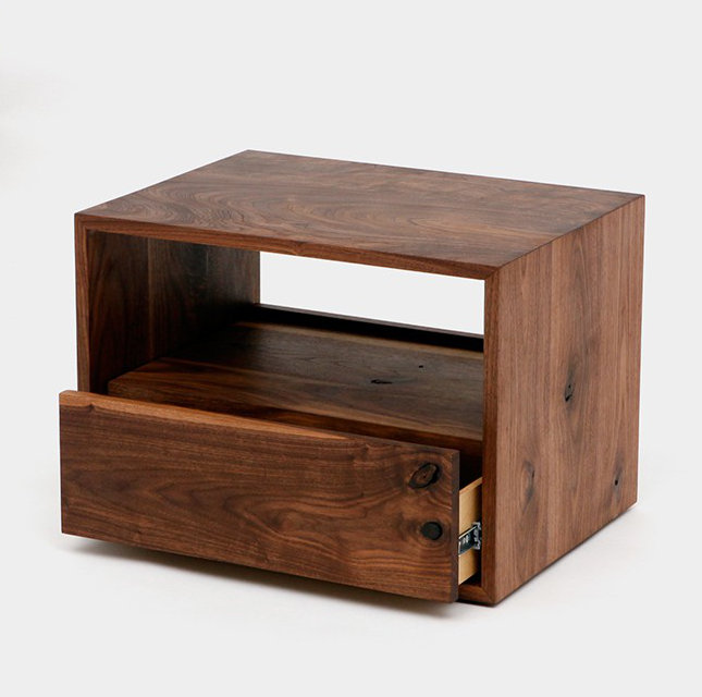 Walnut Solid Wood Nightstand with Drawer and Shelf