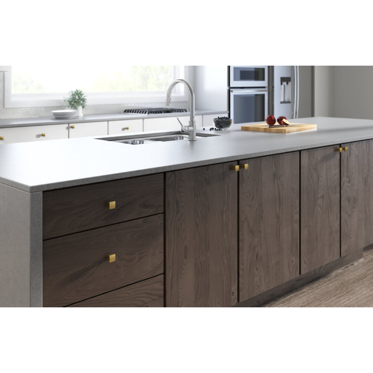 Brushed Brass Modern Square Cabinet Knob with Mounting Hardware