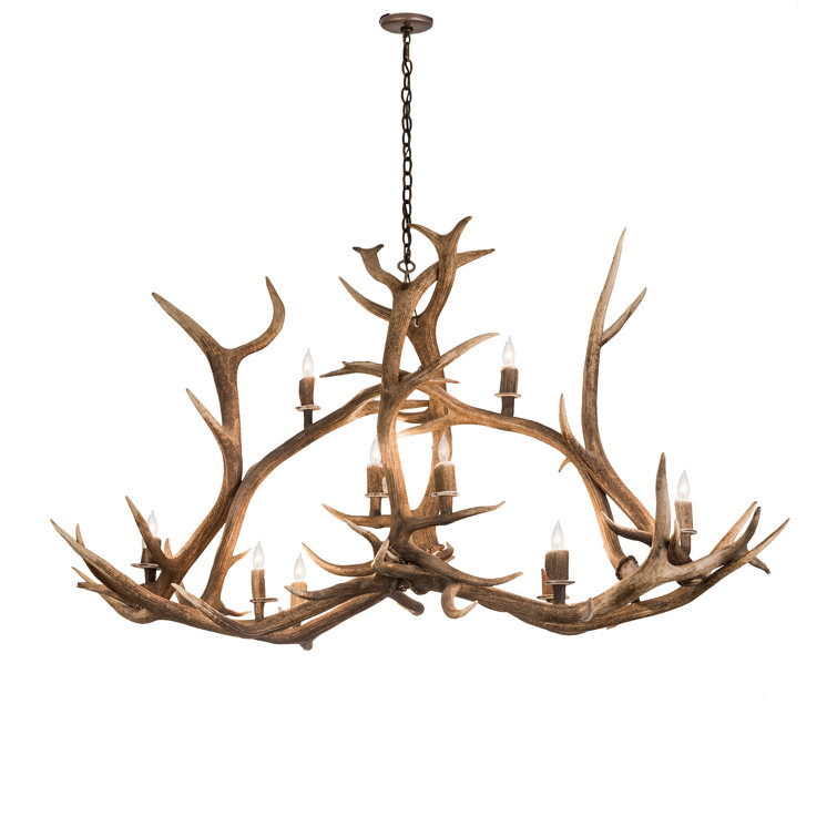 Rustic Copper 10-Light Antler Chandelier with Faux Candlelights