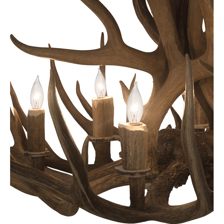 Antique Copper 12-Light Antler Chandelier with Faux Candlelights