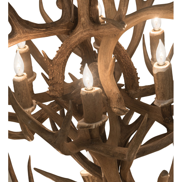 Antique Copper 12-Light Antler Chandelier with Faux Candlelights