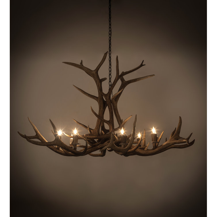 Rustic 8-Light Antler Chandelier with Antique Copper Finish