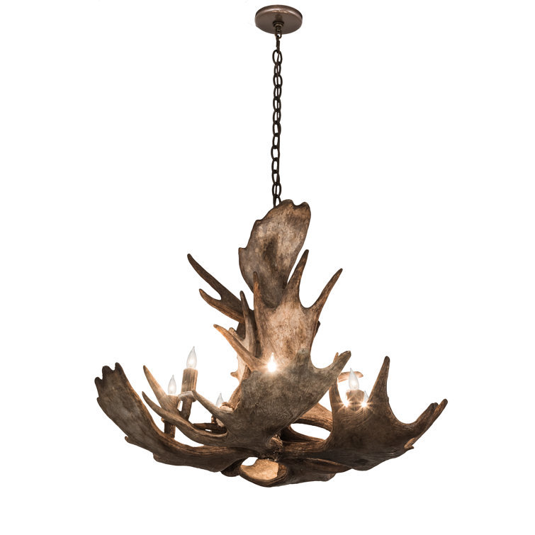 Antique Copper Finish Moose Antler 10-Light Chandelier