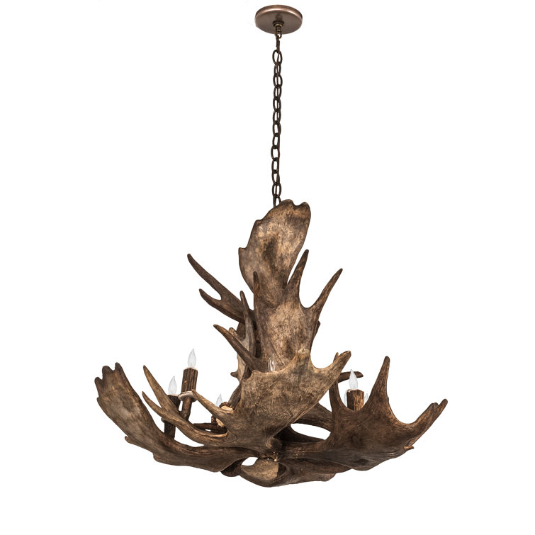 Antique Copper Finish Moose Antler 10-Light Chandelier