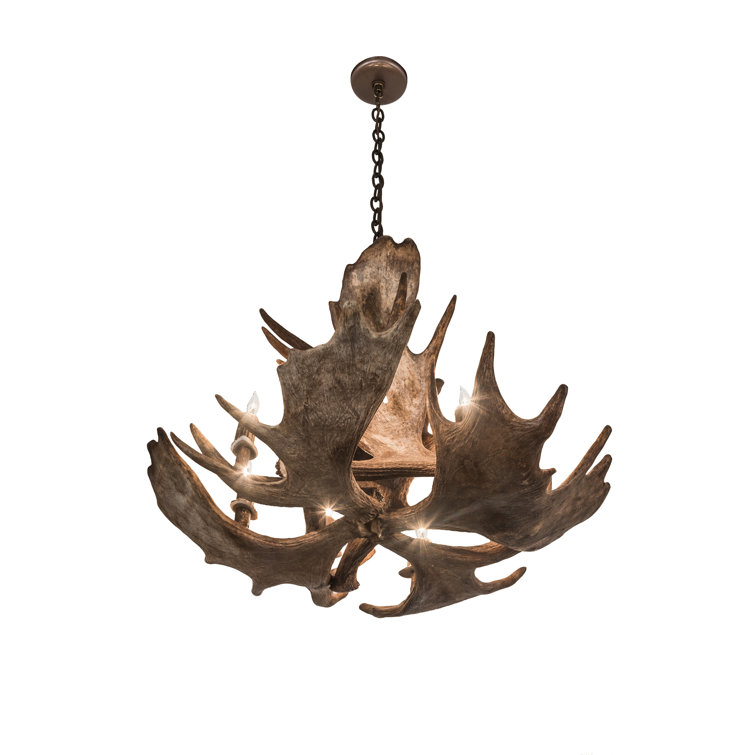 Antique Copper Finish Moose Antler 10-Light Chandelier