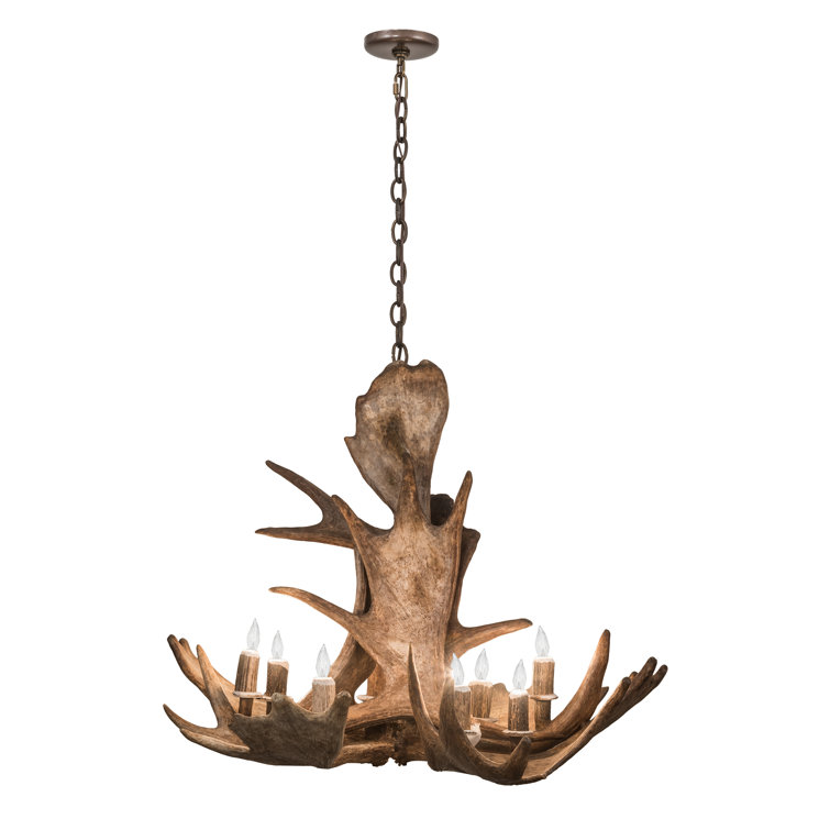 Antique Copper Finish Moose Antler 10-Light Chandelier