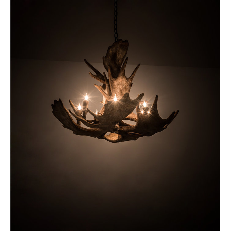 Antique Copper Finish Moose Antler 10-Light Chandelier