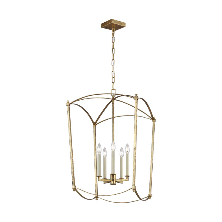 Antique Gild 5-Light Lantern Geometric Chandelier with PVC Accents