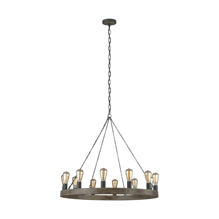 Avenir 12-Light Weathered Oak and Forged Iron Chandelier
