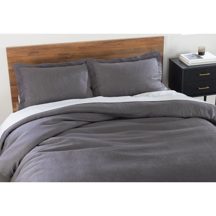 Charcoal King Linen Duvet Cover Set with Shams