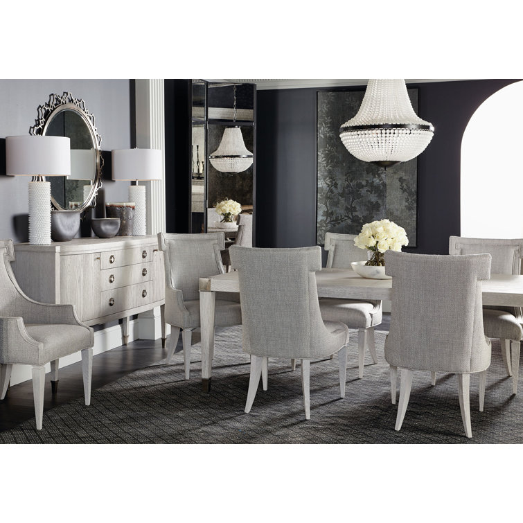 Dove White Leather and Oak Transitional Side Chair