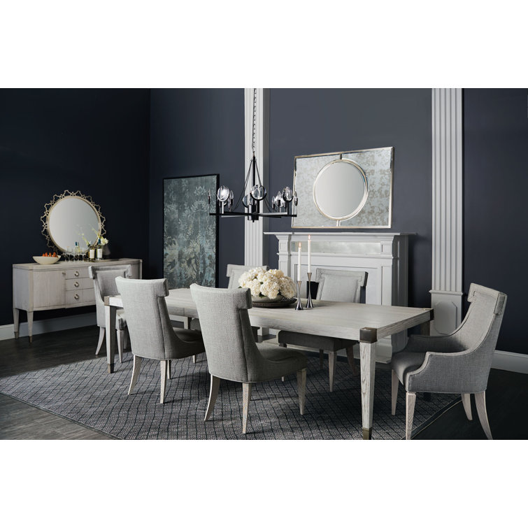 Dove White Leather and Oak Transitional Side Chair