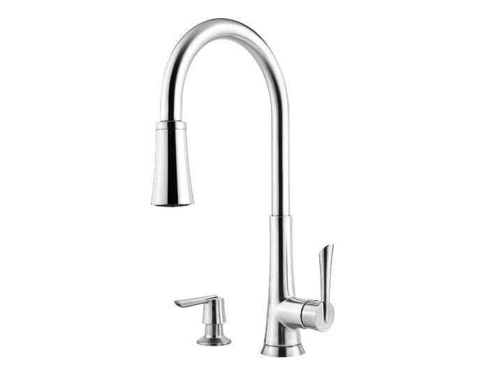 Polished Chrome Pull-Out Spray Kitchen Faucet with Soap Dispenser