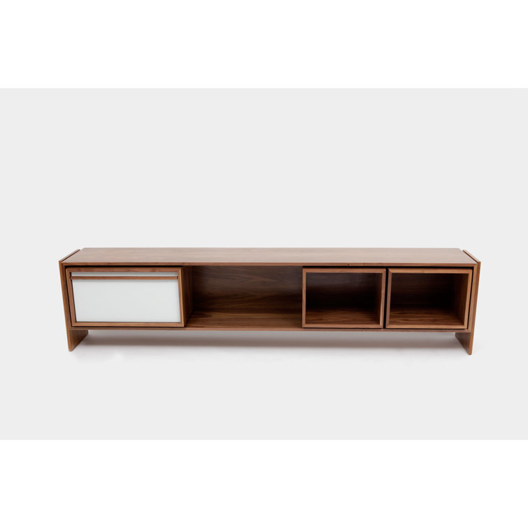 Battleship Grey Walnut Veneer TV Stand with Cabinet