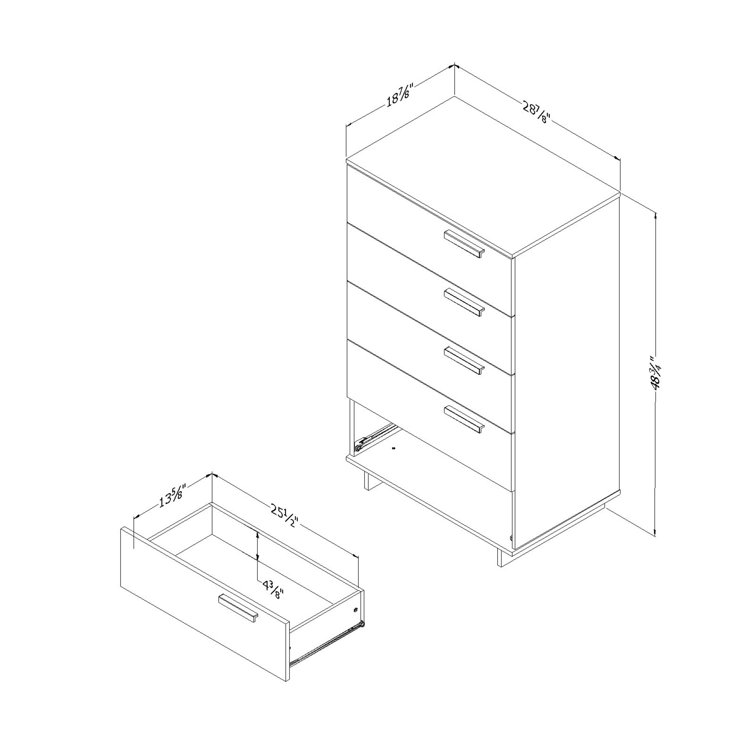 Gray Maple Vertical 5-Drawer Dresser with Soft Close