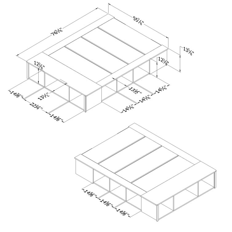 Full Oak Upholstered Storage Platform Bed with Headboard
