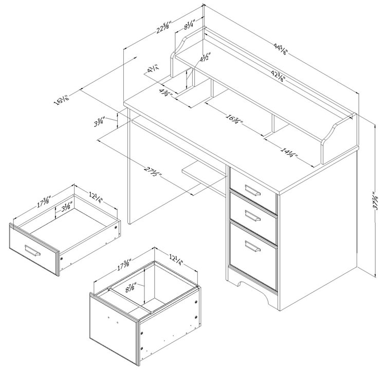 Nordik Oak Wood Computer Desk with Hutch and Drawers