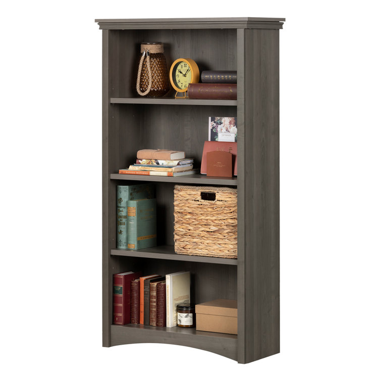 Adjustable Gray Maple Wood 4-Shelf Bookcase
