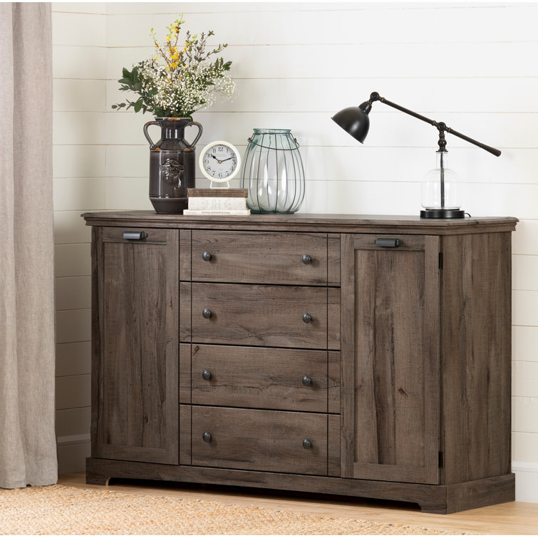Cottage Charm Fall Oak Vertical Dresser with Deep Drawers and Shelves