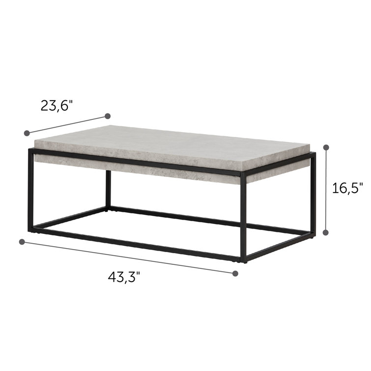 Mezzy Industrial Rectangular Coffee Table in Concrete Gray and Black