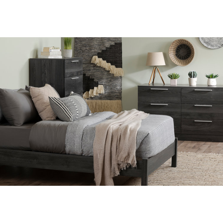 Queen Gray Oak Low Profile Platform Bed Frame