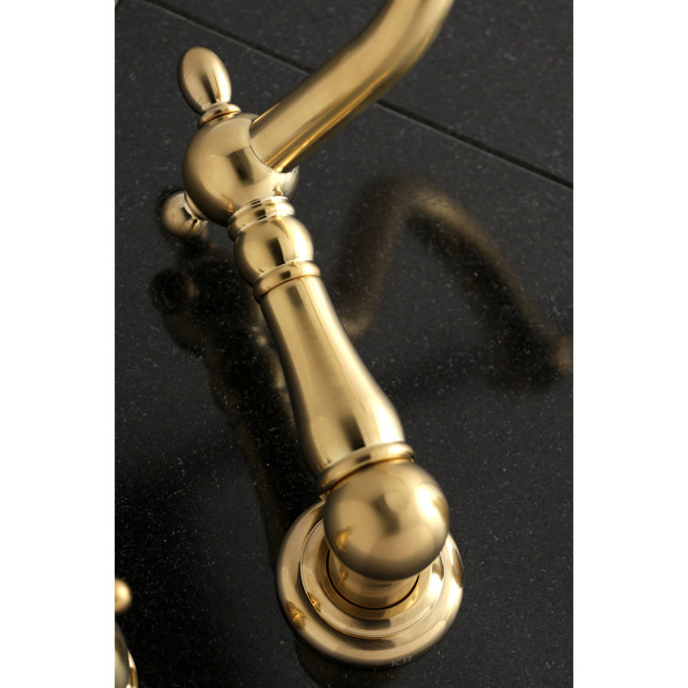 Elegant Heritage Satin Brass Wall-Mounted Tub Faucet with Cross Handles