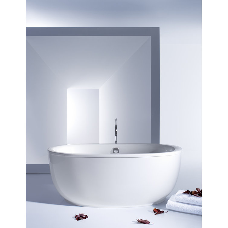 White Acrylic 66" Freestanding Oval Soaking Bathtub