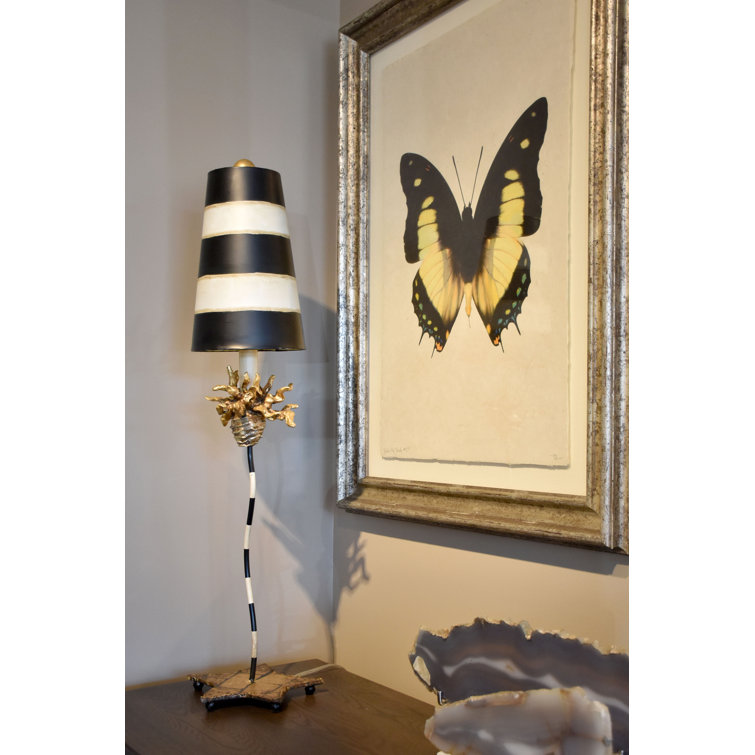 Curvy Black and Gold Leaf Table Lamp with Parchment Shade