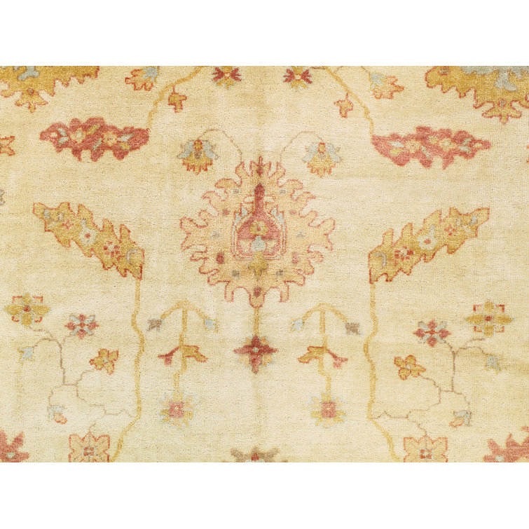 Elegant Ivory and Blue Hand-Knotted Wool Oriental Rug