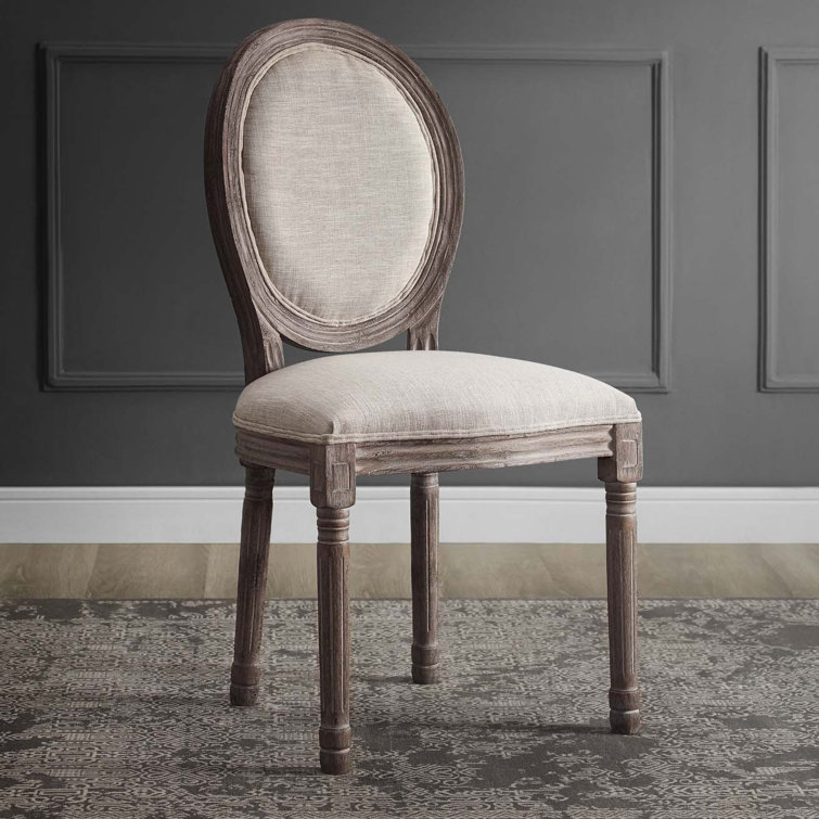 Emanate Vintage French Beige Upholstered Wood Side Chair