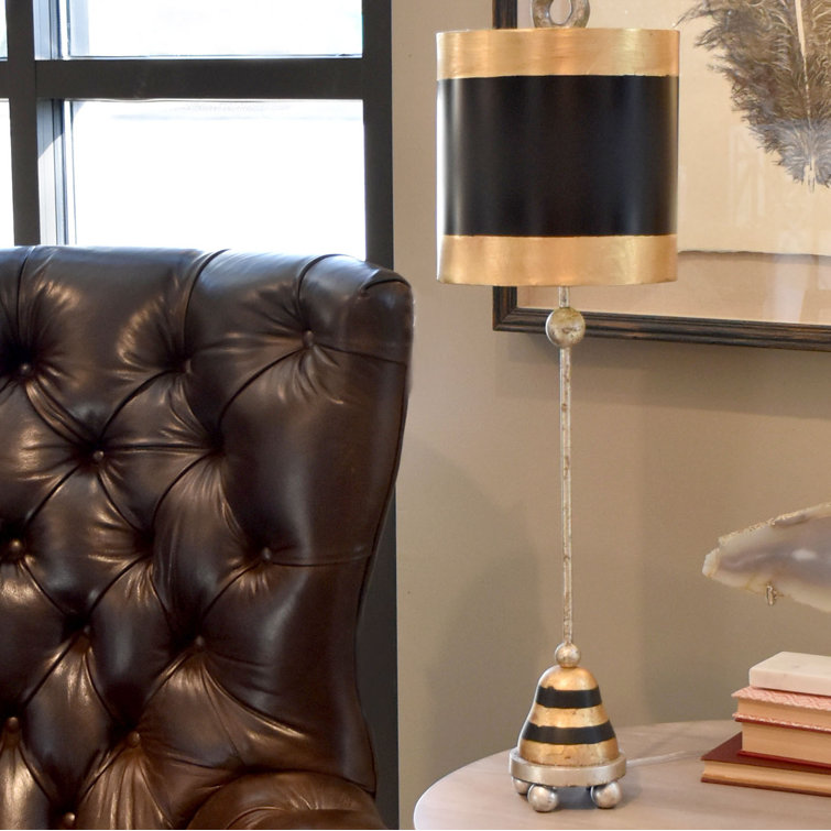 Phoenician Black and Gold Leaf Cylinder Table Lamp