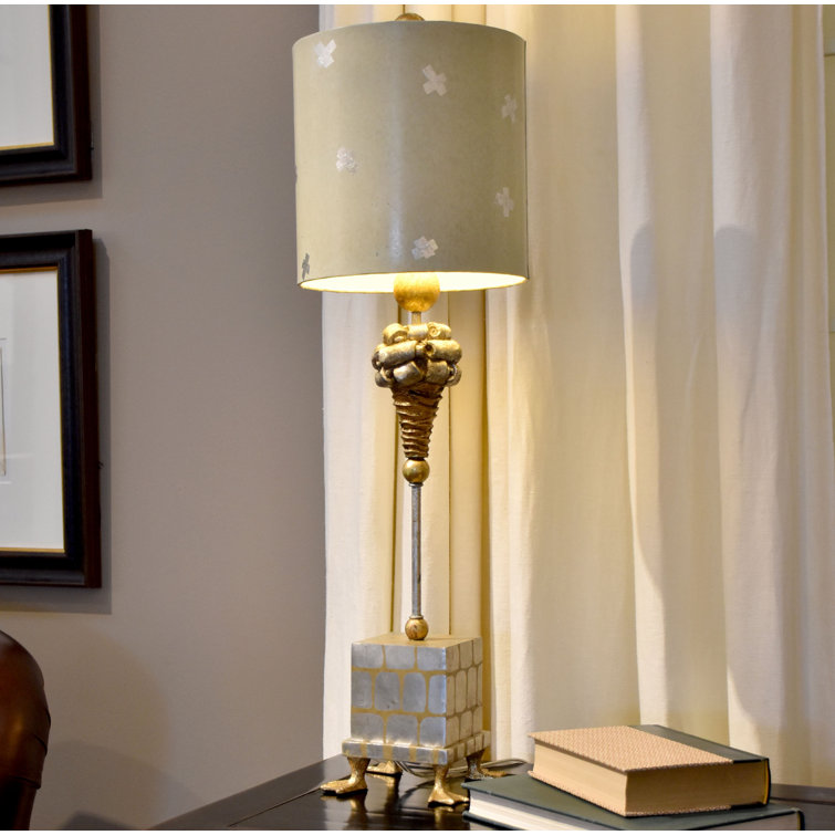 Pompadour Gold and Silver Leaf Table Lamp with Cream Parchment Shade