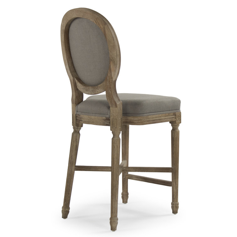 Gray Linen and Limed Oak Round Back Counter Stool