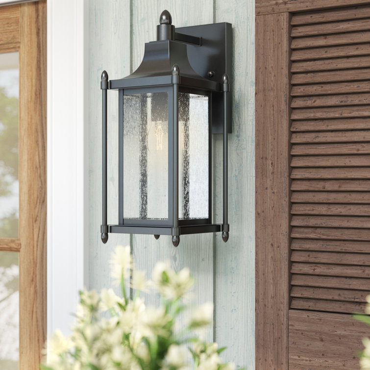 Black Metal 16" Dimmable Outdoor Wall Lantern Sconce