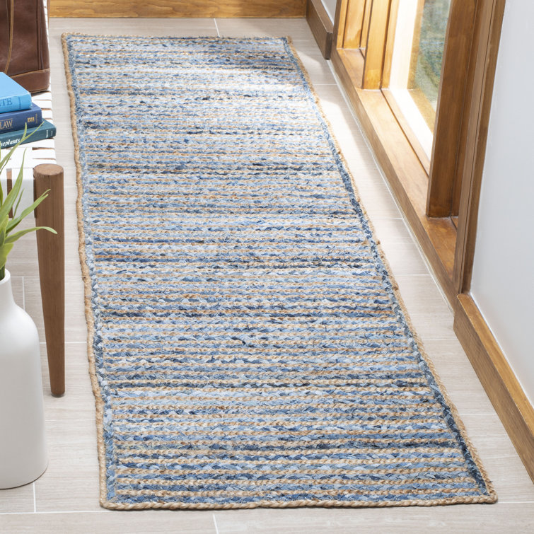 Coastal Breeze Blue Handwoven Jute Runner Rug - 27" x 8"