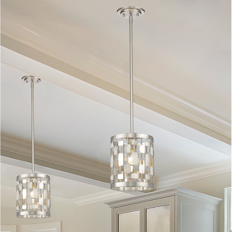 Brushed Nickel Crystal Mini Drum Pendant Light