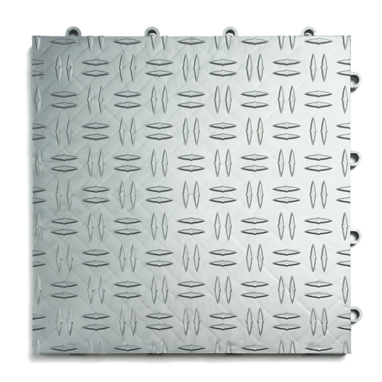 Silver Diamond Pattern Interlocking Modular Garage Flooring Tiles