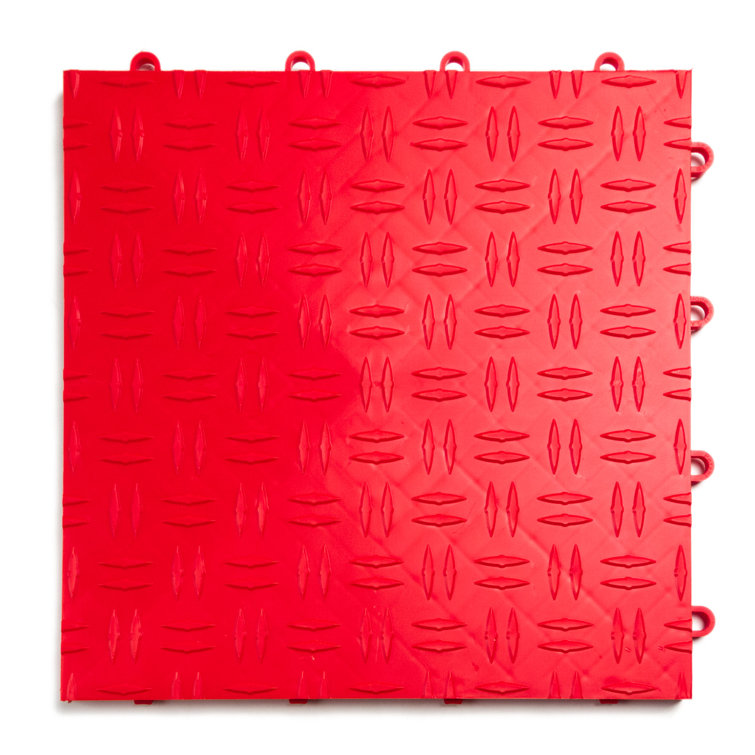 Red Textured Square Interlocking Garage Flooring Tiles, 48 Pack