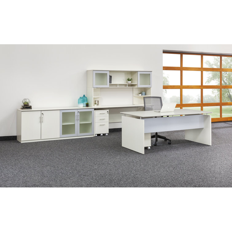 Sea Salt Laminate Adjustable Height Credenza Desk