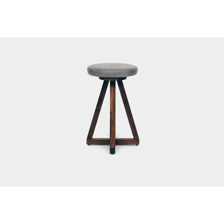 Smoke Leather and Walnut Swivel Counter Stool