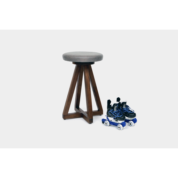 Smoke Leather and Walnut Swivel Counter Stool
