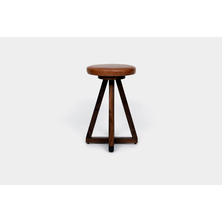 360° Swivel Saddle Leather Stool in Walnut Finish