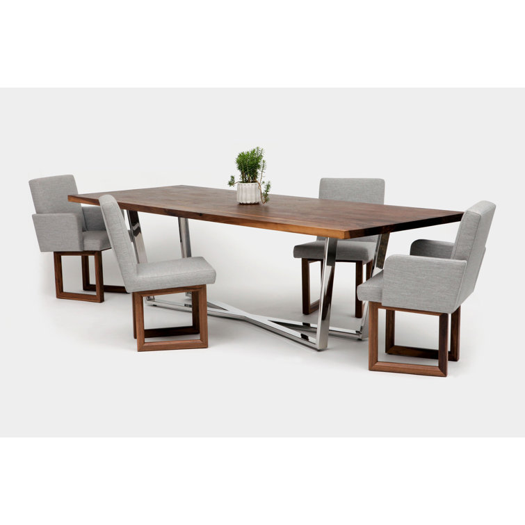 Solid Walnut & Stainless Steel Extendable Dining Table for Ten