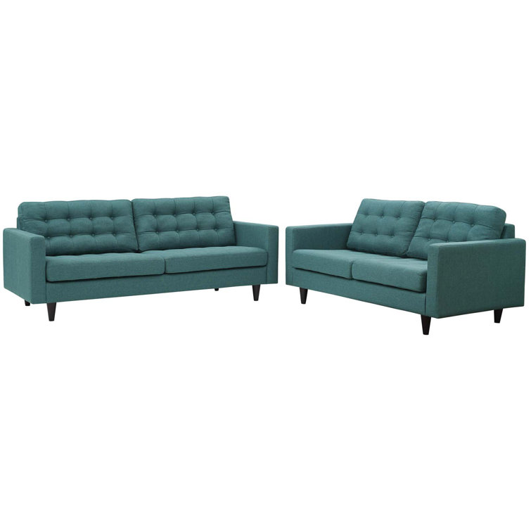Teal Tufted Fabric 3-Piece Sofa, Loveseat, and Armchair Set