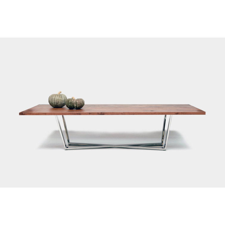 Solid Walnut Rectangular Extendable Dining Table with Stainless Steel Base