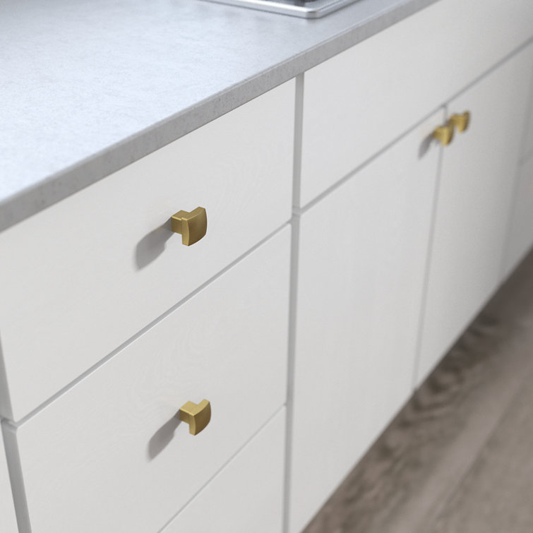 Brushed Brass Modern Square Cabinet Knob with Mounting Hardware