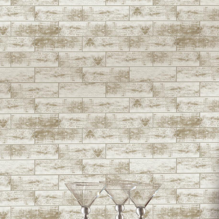 Distressed Wood White and Brown Peel and Stick Subway Tile