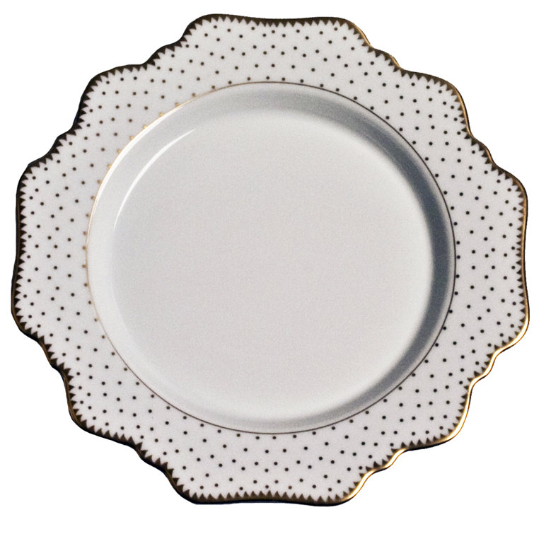 Hand-Painted Porcelain Polka Dot Bread Plate with Gold Rim