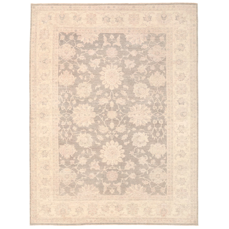 Hand-Knotted Gray Floral Wool Area Rug 8'9" x 11'7"