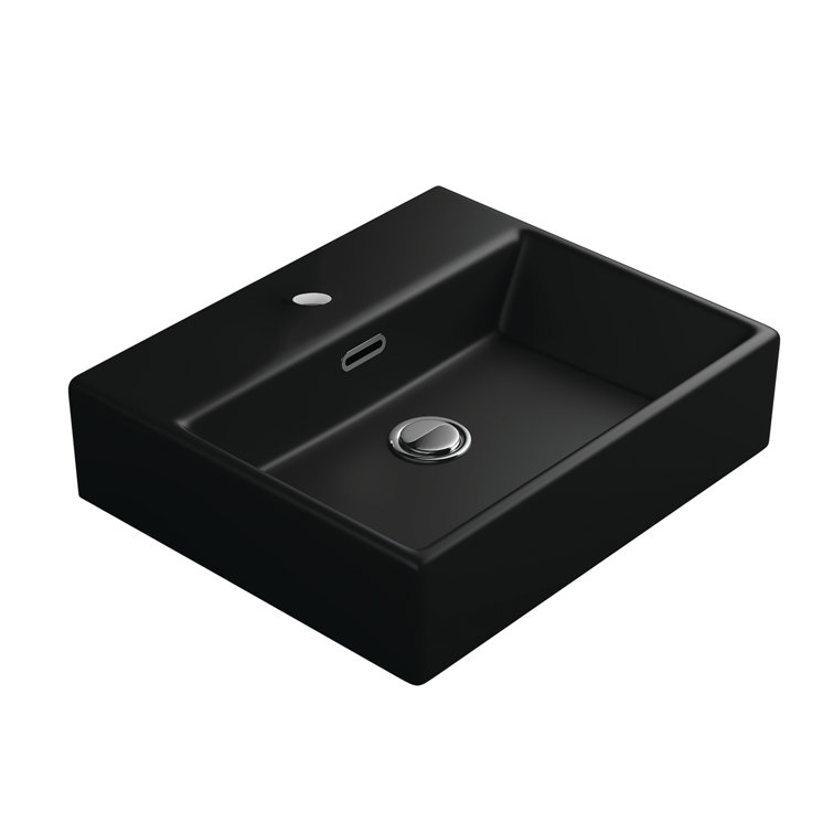 Quattro Matte Black Ceramic Wall-Mount Rectangular Sink